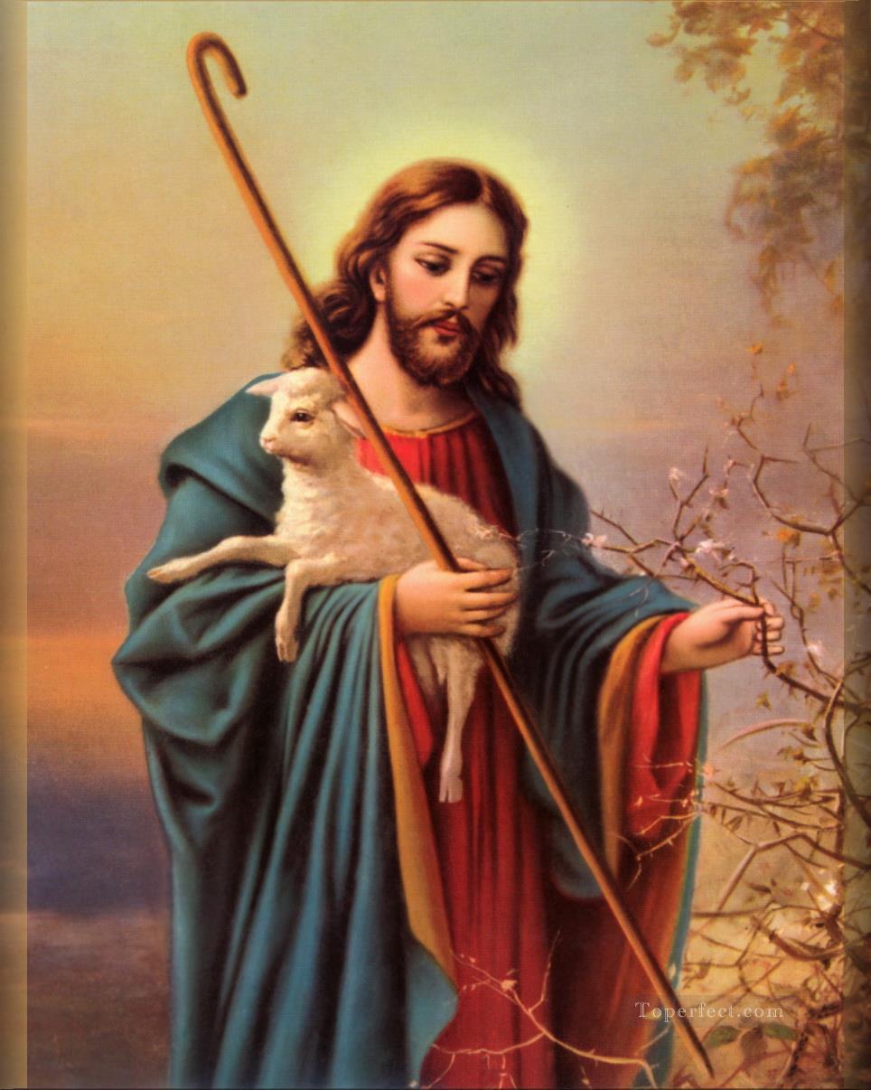 Jesús pastor 9 religioso cristiano. Pintura al óleo
